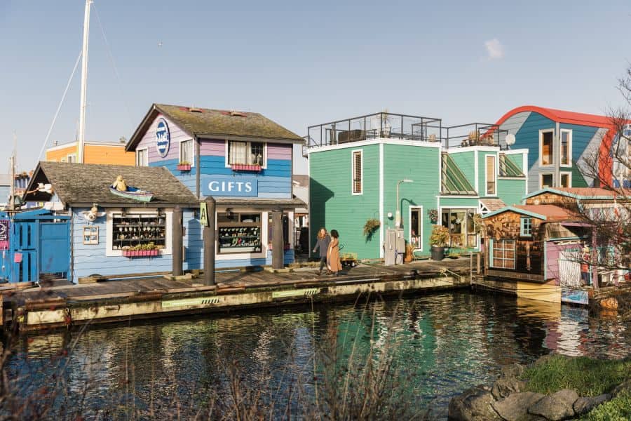 Uitzicht op Fishermans Wharf in Victoria in Canada.