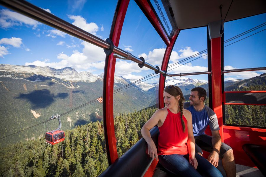 Mensen in de Peak 2 Peak gondola in Whistler in Canada.