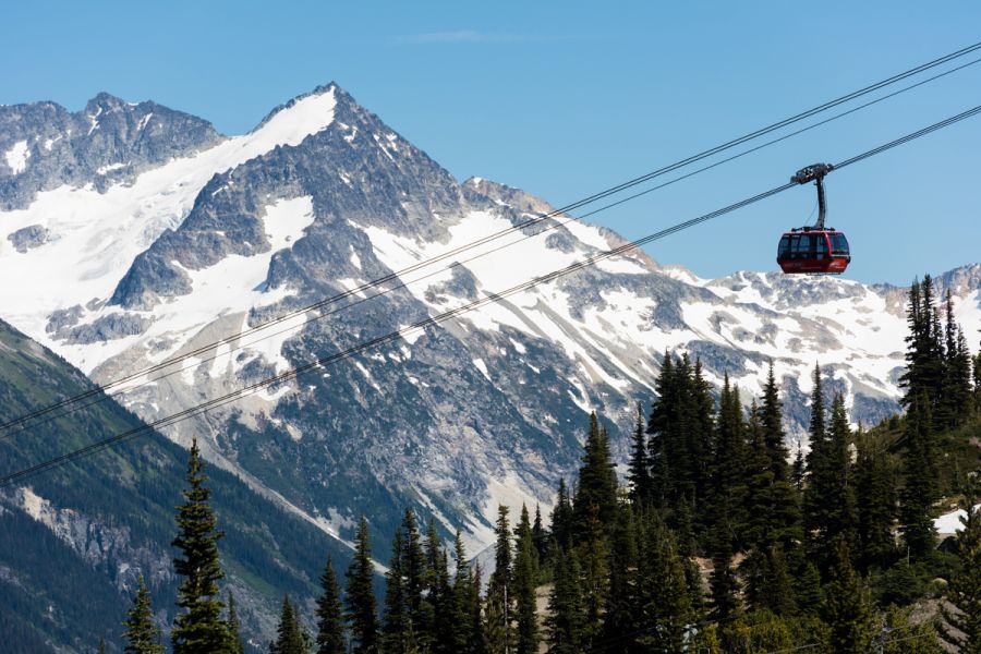 Peak 2 Peak gondola boven de bergen van Whistler in British Columbia in Canada.