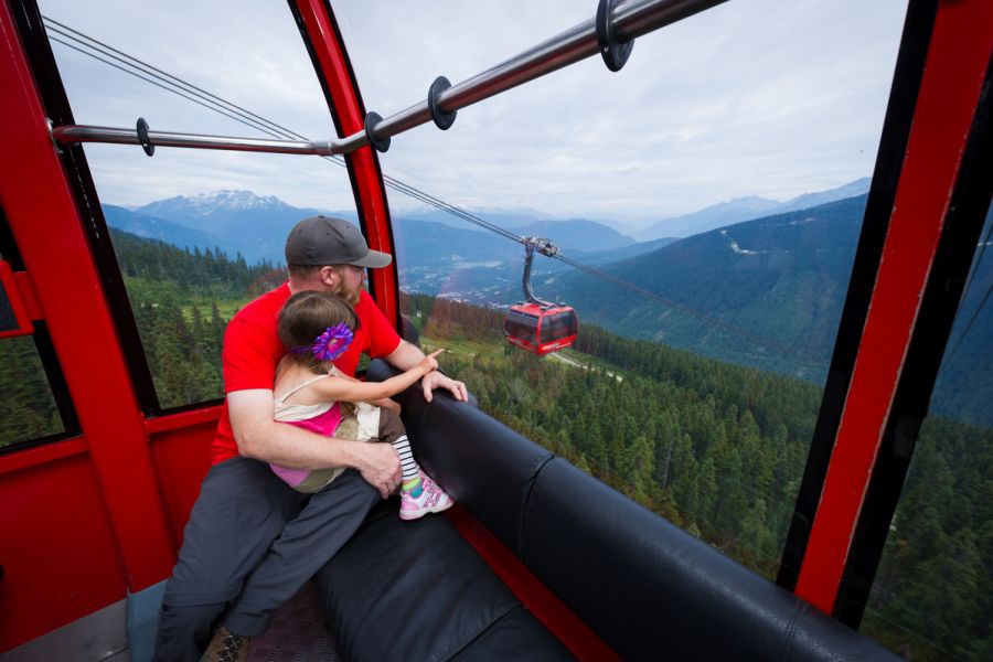 Mensen in de Peak 2 Peak gondola in Whistler in Canada.