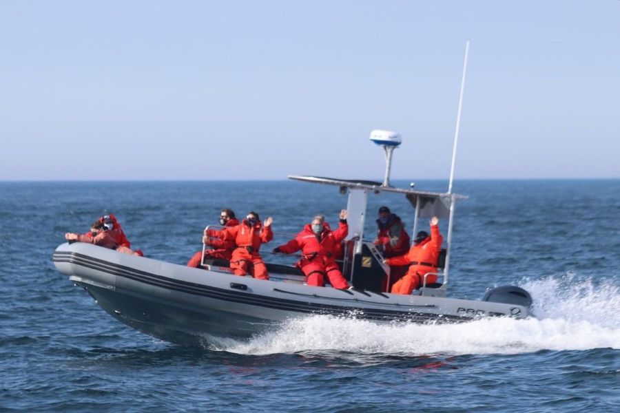 Een ribboat tijdens een walvistocht op Fundy Bay in Atlantisch-Canada