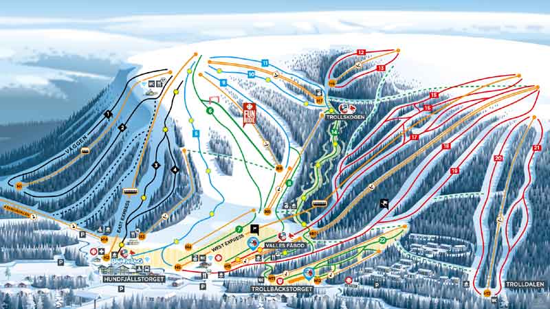 Kaart skigebied Hundfjallet