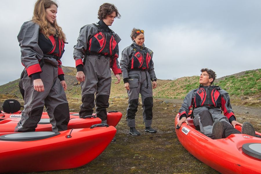 Kajakken Solheimajokull gletsjer IJsland