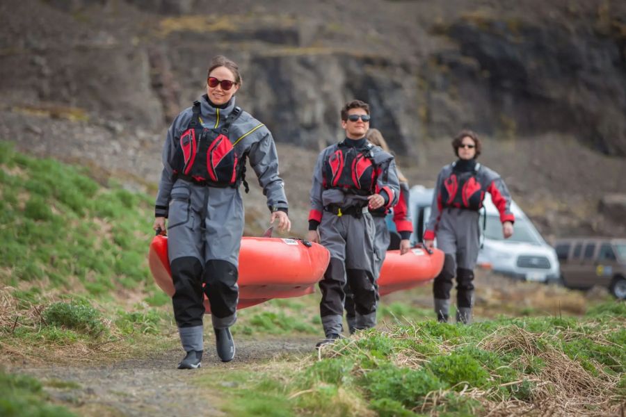 Kajakken Solheimajokull gletsjer IJsland