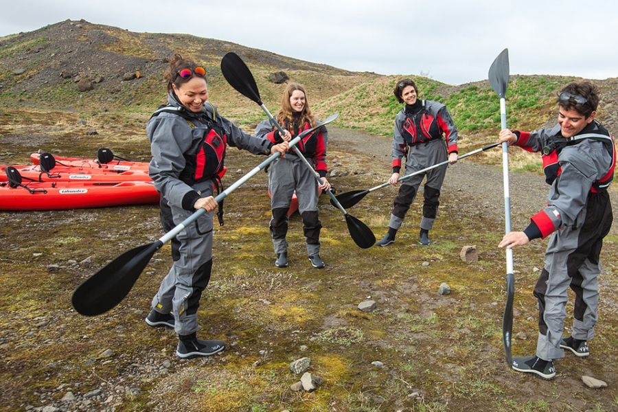 Kajakken Solheimajokull gletsjer IJsland
