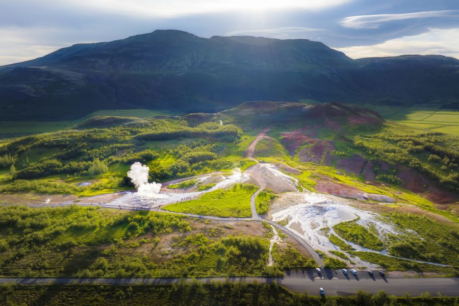 Bovenafzicht over Geysir in Thingvellir National Park in IJsland