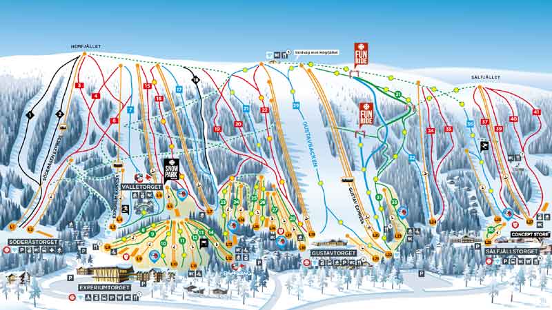 Kaart skigebied Lindvallen