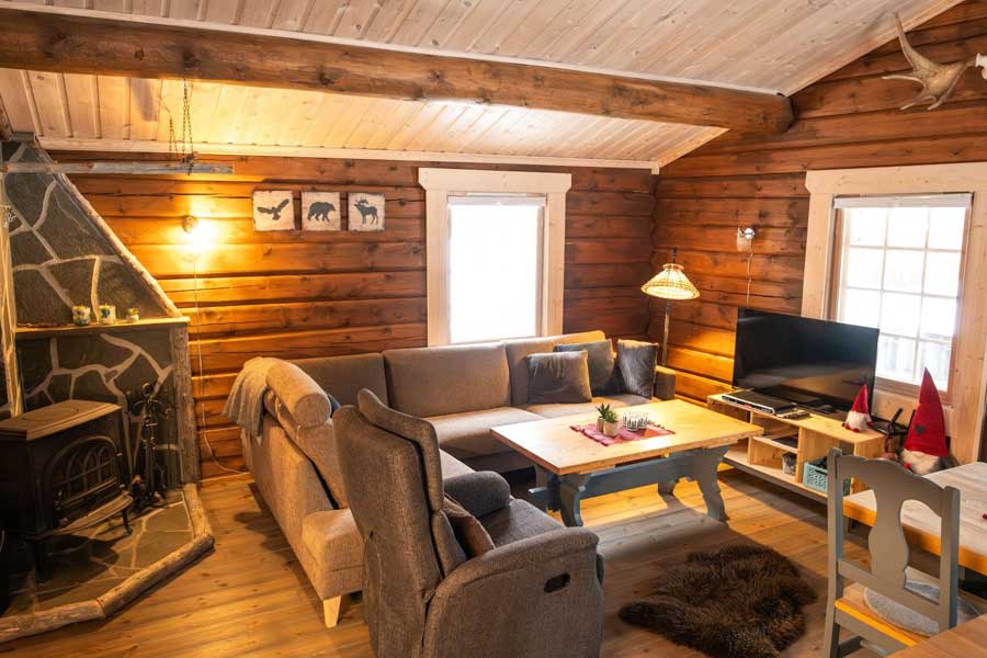 Woonkamer in Tømmerhytta Skåret