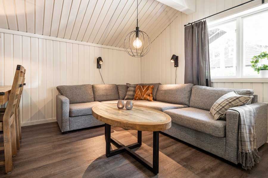Woonkamer in een Bruna Byn chalet in Sälen
