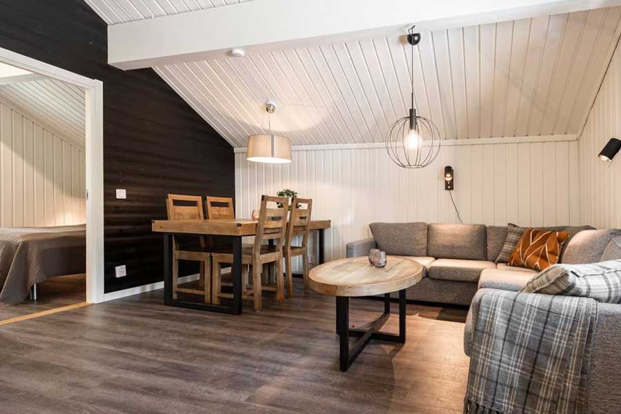 Woonkamer in een Bruna Byn chalet in Sälen