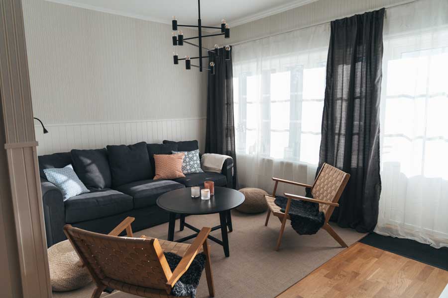 Woonkamer in de appartementen van Gammelgården