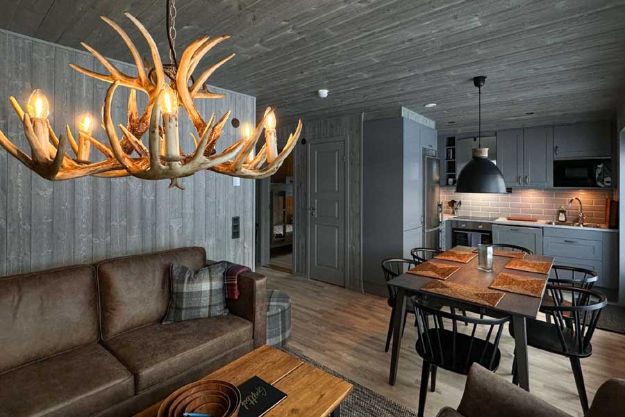Woonkamer en eethoek in een Dalaviste appartement