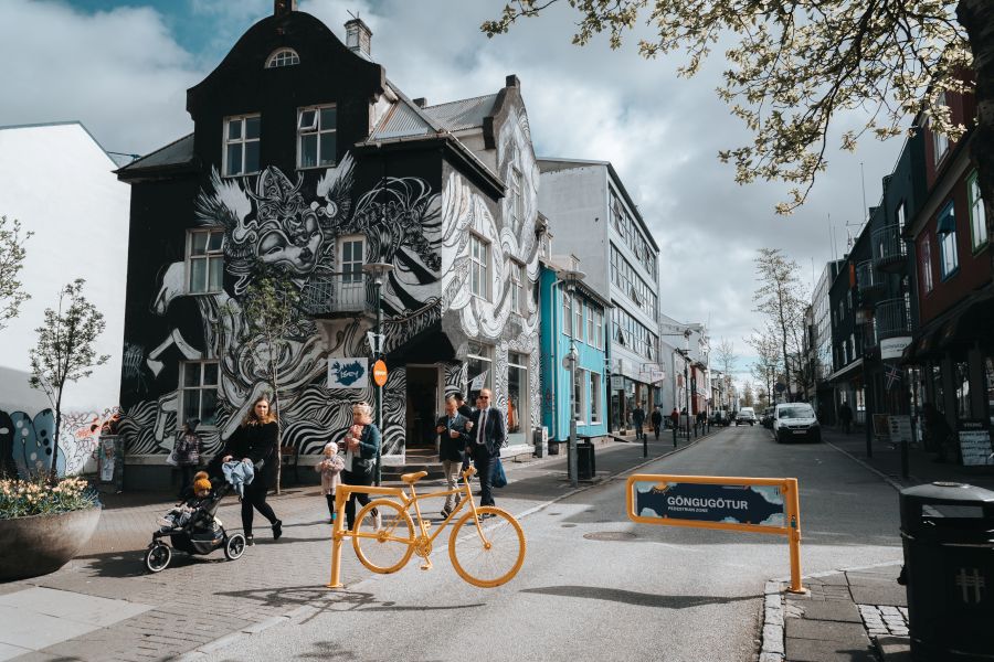 Laugavegur Laugavegur winkelstraat Reykjavik IJsland